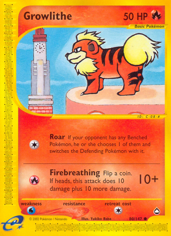 Growlithe 80 Common card from Aquapolis