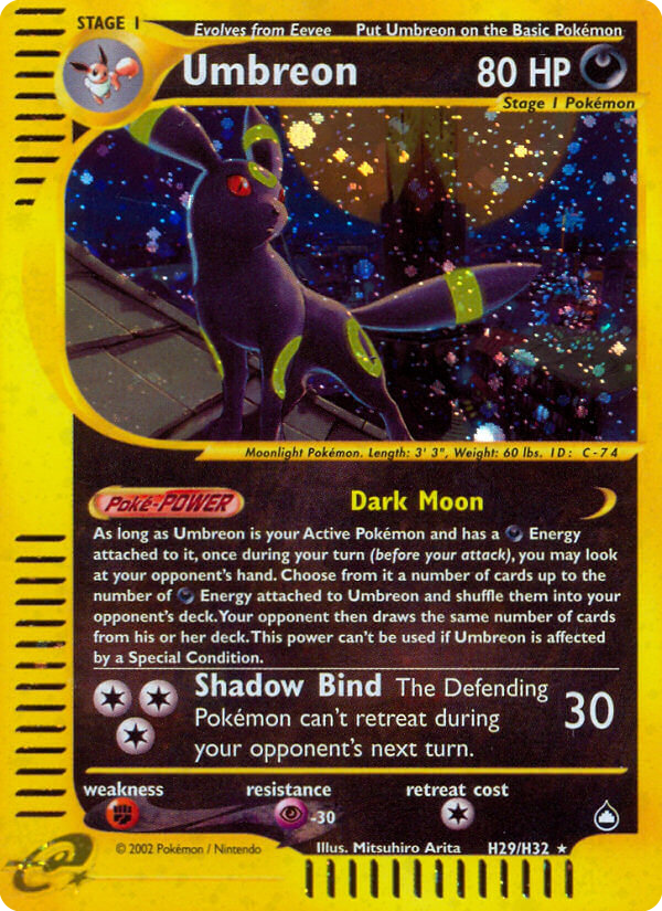 Umbreon H29/147 Rare Holo card from Aquapolis