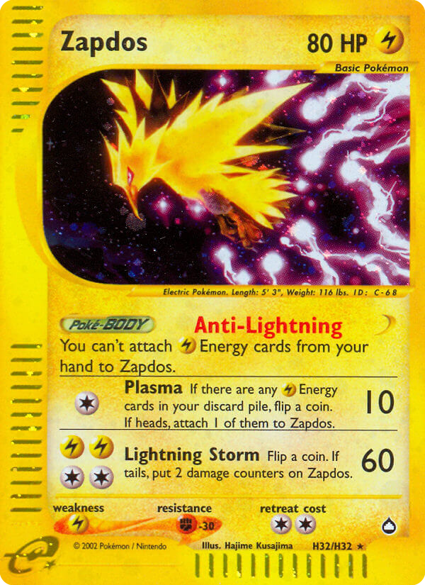 Zapdos H32 Rare Holo card from Aquapolis