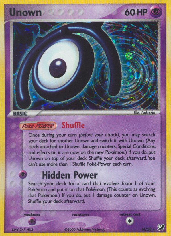 Unown M Rare card from Unseen Forces