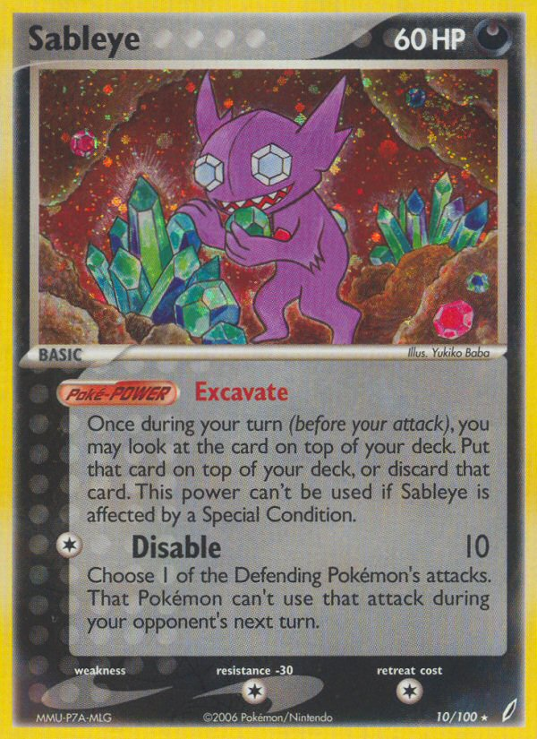 Sableye 10 Rare Holo card from Crystal Guardians