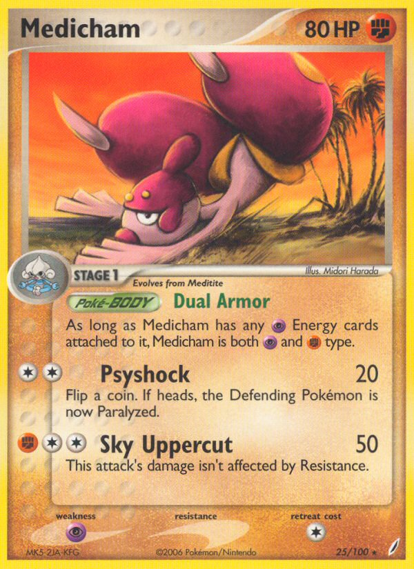 Medicham 25/100 Rare card from Crystal Guardians