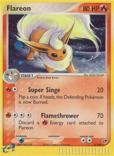 Flareon 5/100 Rare Holo card from Sandstorm