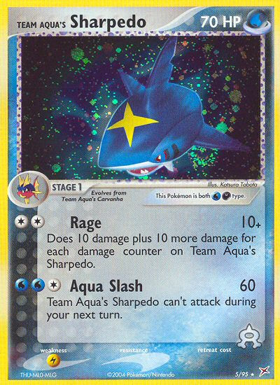 Team Aqua's Sharpedo 5/95 Rare Holo card from Team Magma vs Team Aqua