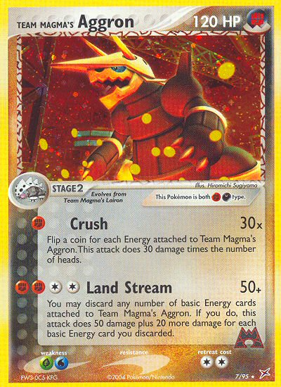Team Magma's Aggron 7/95 Rare Holo card from Team Magma vs Team Aqua