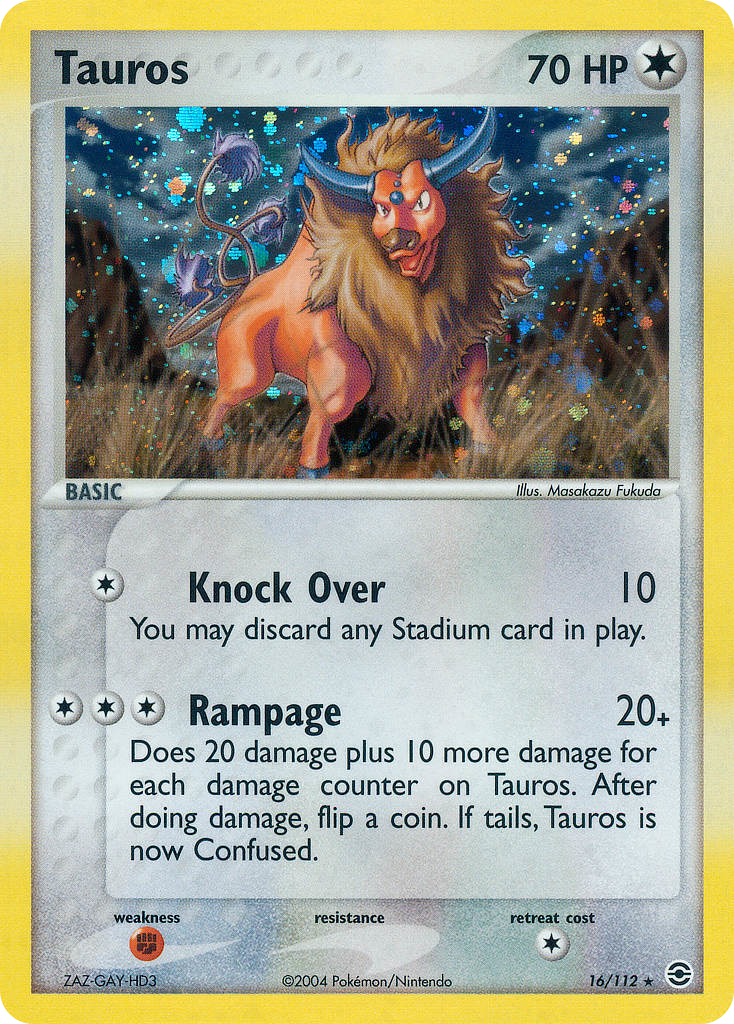 Tauros 16/112 Rare Holo card from FireRed & LeafGreen