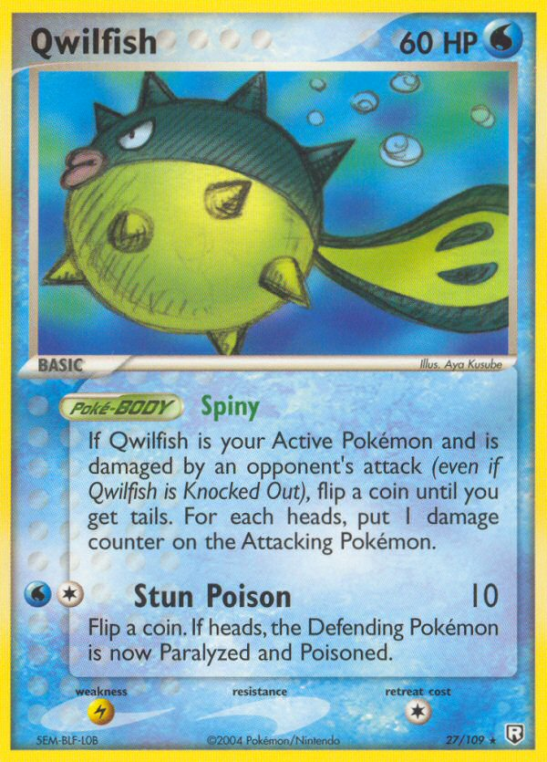 Qwilfish 27/109 Rare card from Team Rocket Returns