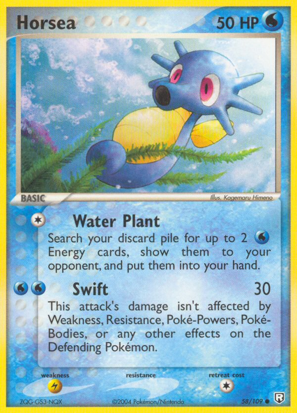 Horsea 58 Common card from Team Rocket Returns