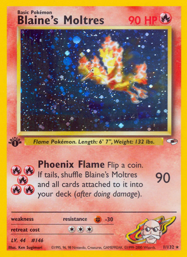 Blaine's Moltres 1 Rare Holo card from Gym Heroes