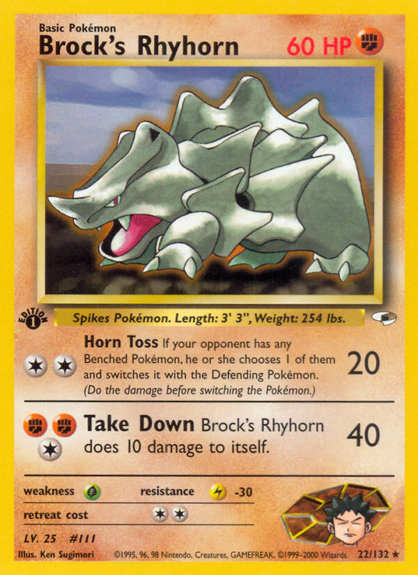 Brock's Rhyhorn 22 Rare card from Gym Heroes
