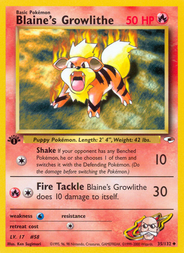 Blaine's Growlithe 35 Uncommon card from Gym Heroes