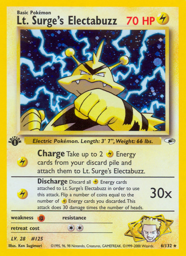 Lt. Surge's Electabuzz 6/132 Rare Holo card from Gym Heroes