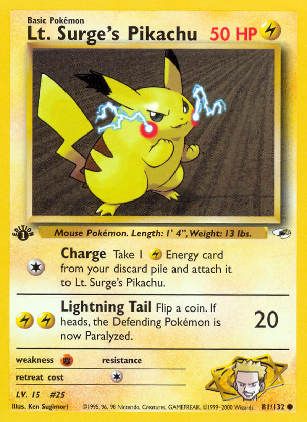 Lt. Surge's Pikachu 81 Common card from Gym Heroes