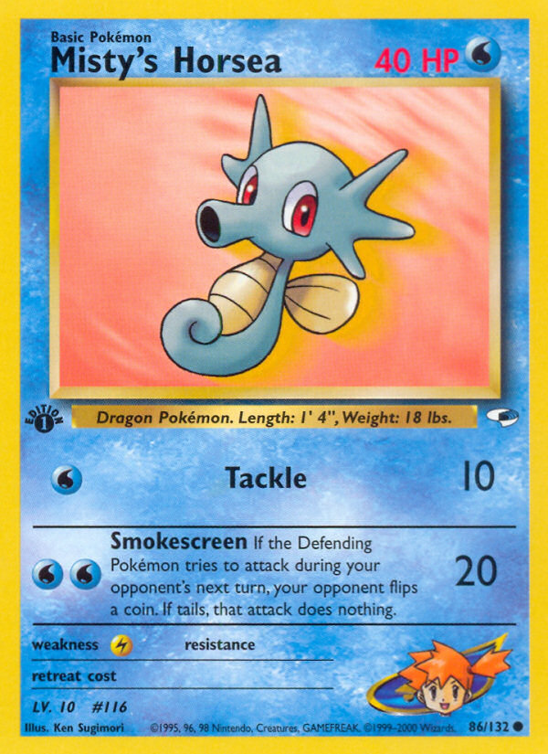 Misty's Horsea 86 Common card from Gym Heroes