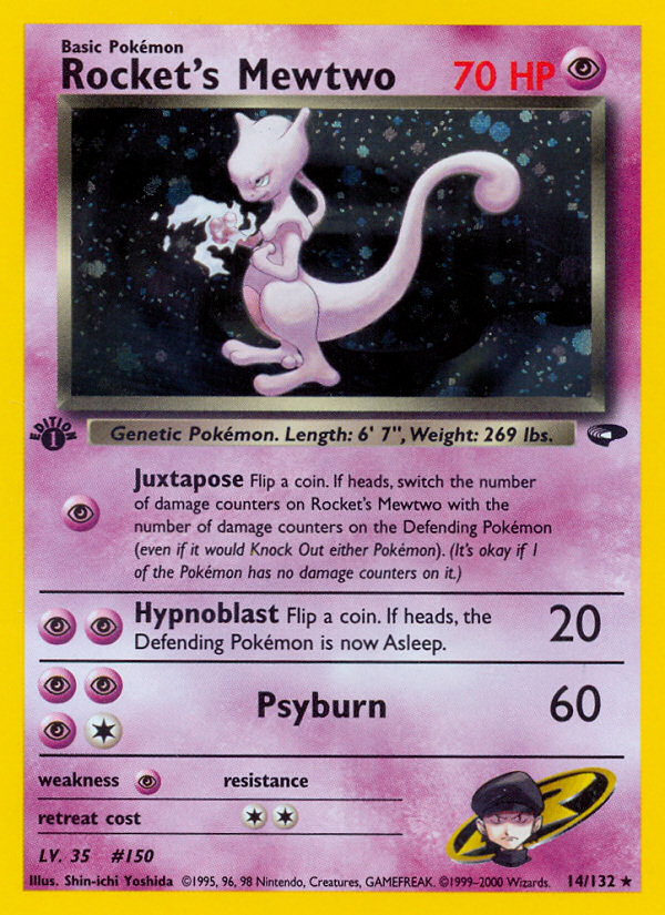 Rocket's Mewtwo 14 Rare Holo card from Gym Challenge