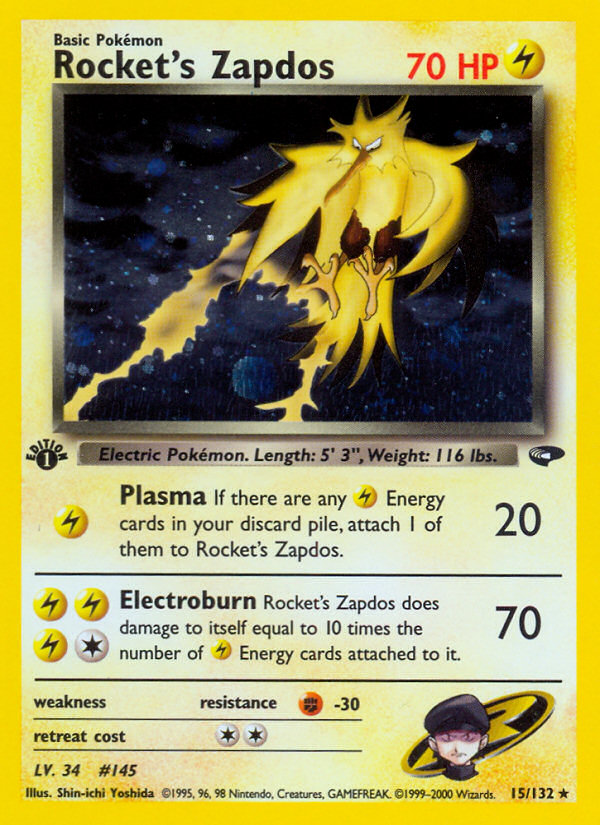 Rocket's Zapdos 15 Rare Holo card from Gym Challenge