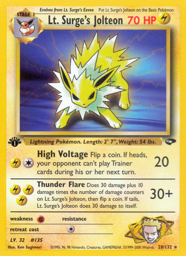 Lt. Surge's Jolteon 28/132 Rare card from Gym Challenge
