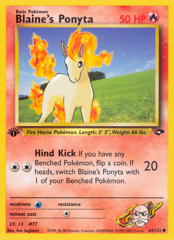 Blaine's Ponyta 64 Common card from Gym Challenge