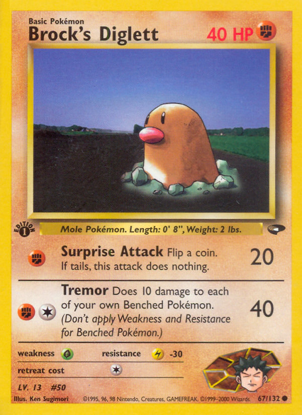 Brock's Diglett 67 Common card from Gym Challenge
