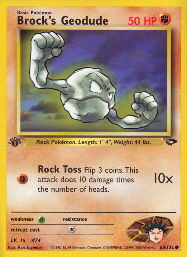 Brock's Geodude 68 Common card from Gym Challenge