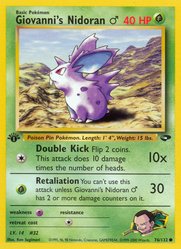 Giovanni's Nidoran ♂ 76 Common card from Gym Challenge