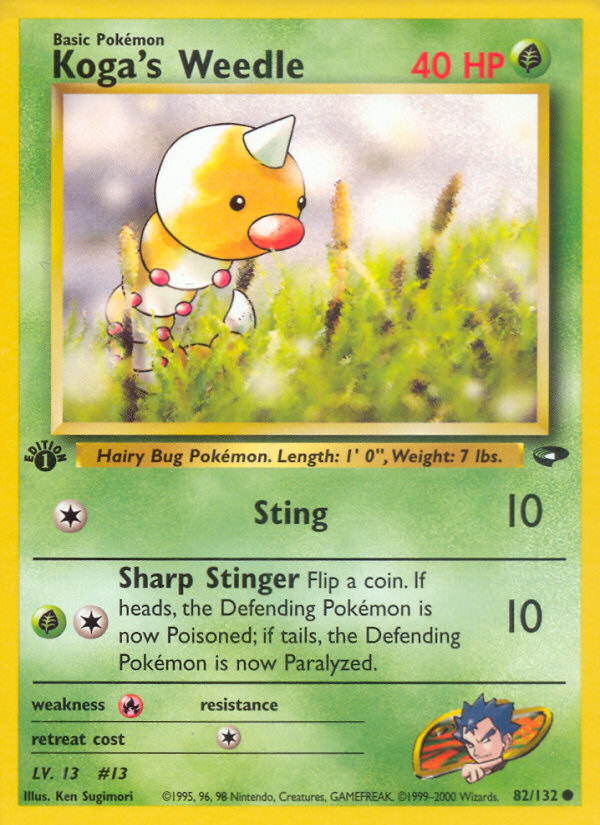 Koga's Weedle 82 Common card from Gym Challenge
