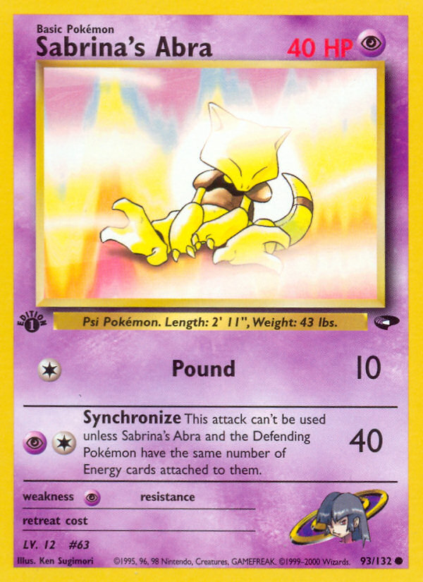 Sabrina's Abra 93 Common card from Gym Challenge