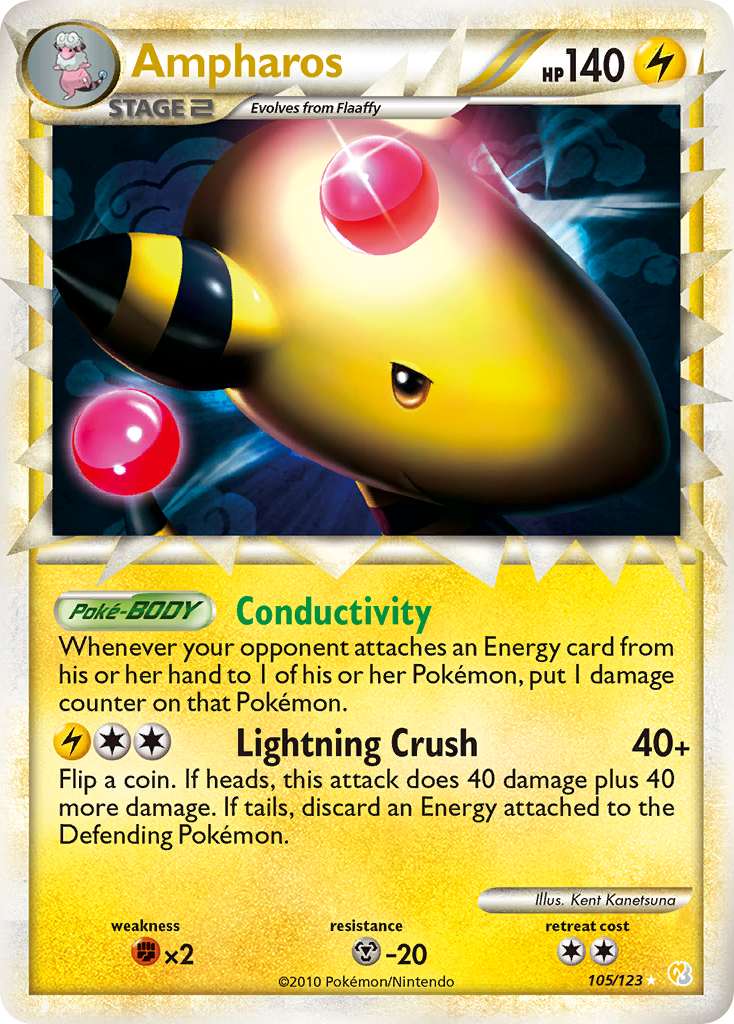 Ampharos 105/123 Rare Prime card from HeartGold & SoulSilver