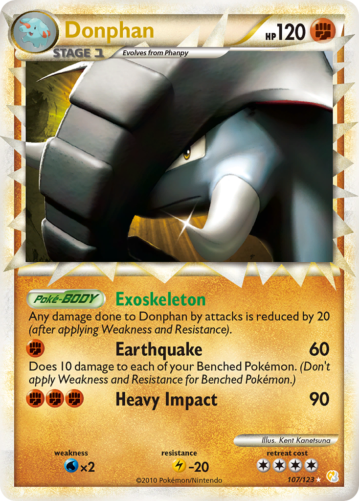 Donphan 107 Rare Prime card from HeartGold & SoulSilver