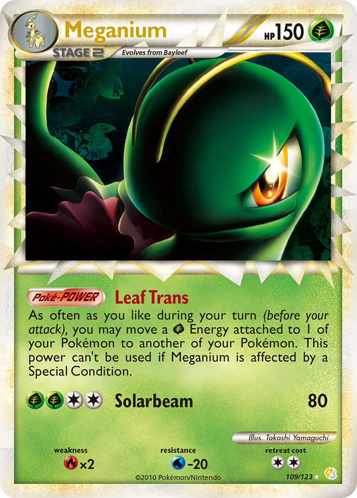 Meganium 109 Rare Prime card from HeartGold & SoulSilver
