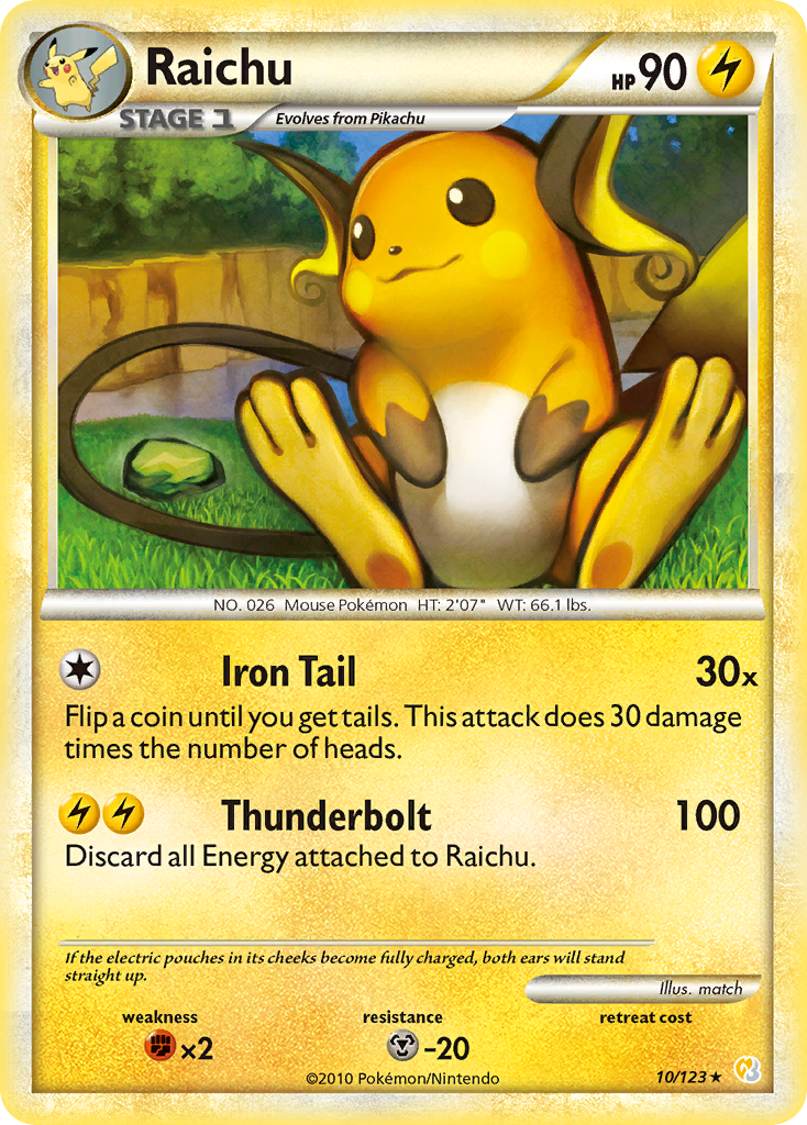 Raichu 10/123 Rare Holo card from HeartGold & SoulSilver
