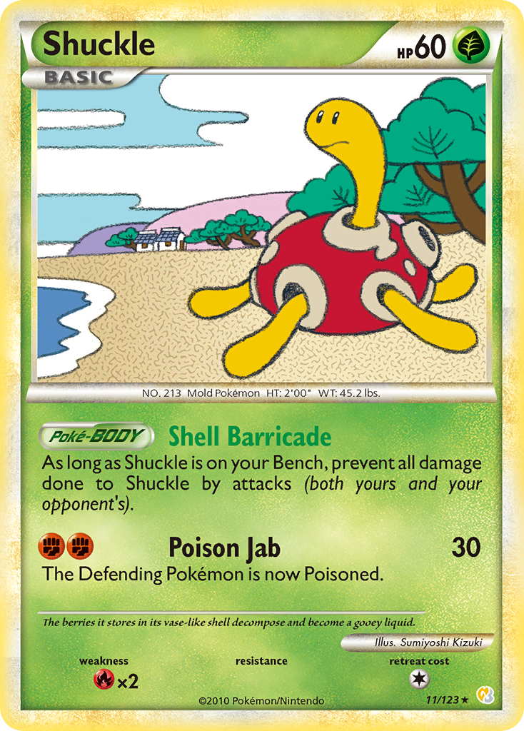 Shuckle 11 Rare Holo card from HeartGold & SoulSilver