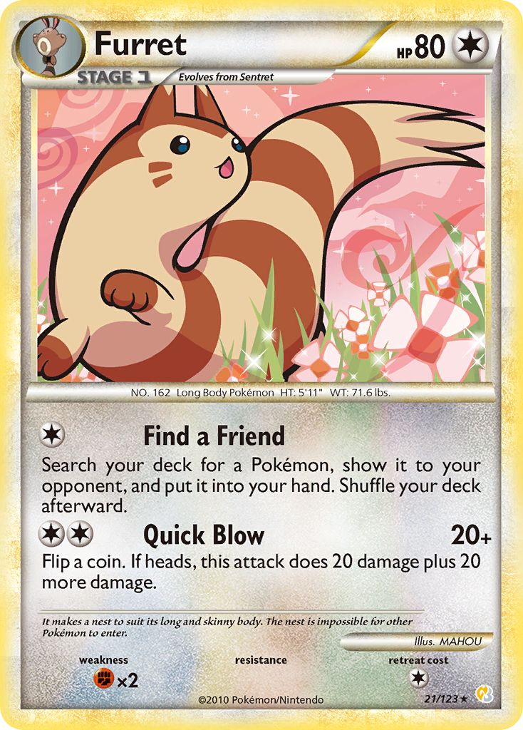 Furret 21/123 Rare card from HeartGold & SoulSilver