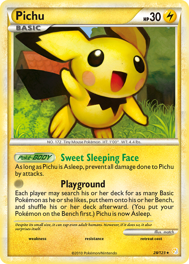 Pichu 28/123 Rare card from HeartGold & SoulSilver