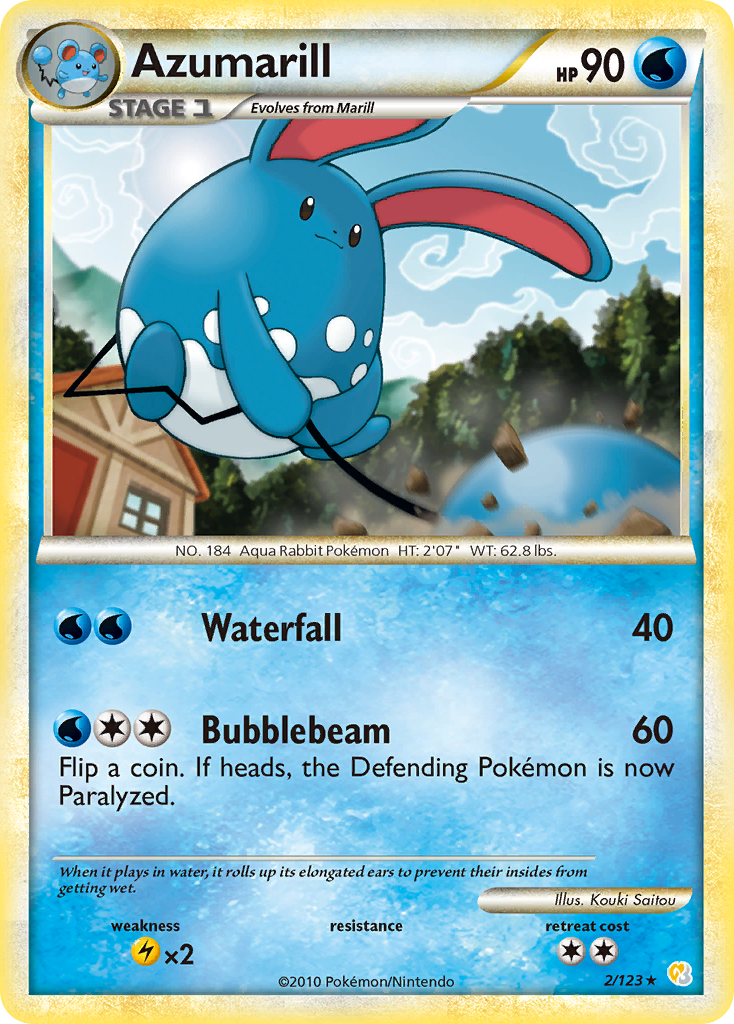 Azumarill 2/123 Rare Holo card from HeartGold & SoulSilver