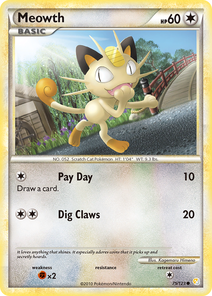 Meowth 75 Common card from HeartGold & SoulSilver