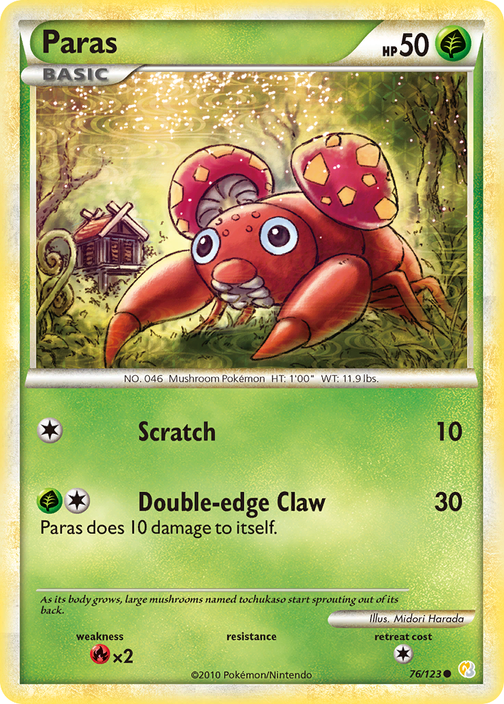 Paras 76 Common card from HeartGold & SoulSilver