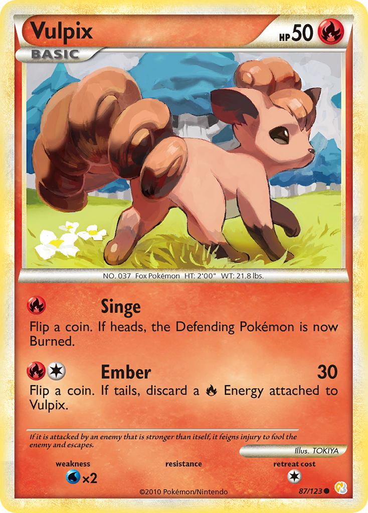 Vulpix 87 Common card from HeartGold & SoulSilver
