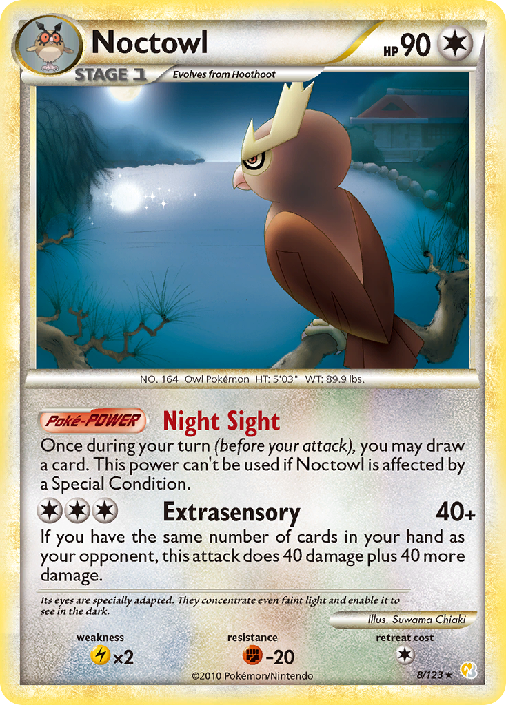 Noctowl 8 Rare Holo card from HeartGold & SoulSilver