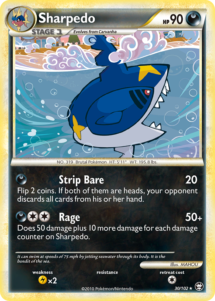 Sharpedo 30/102 Rare card from HS—Triumphant