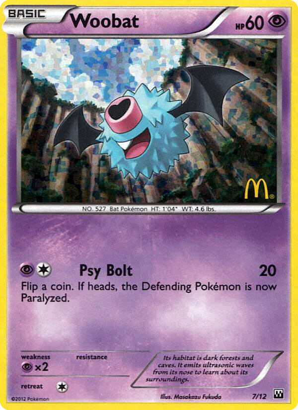 Woobat 7 Pokemon card from McDonald's Collection 2012