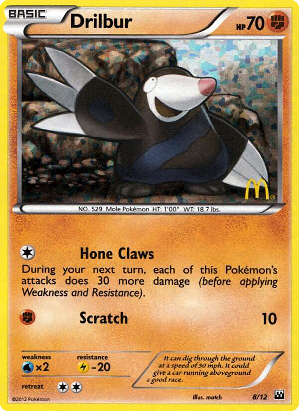 Drilbur 8/12 Pokemon card from McDonald's Collection 2012