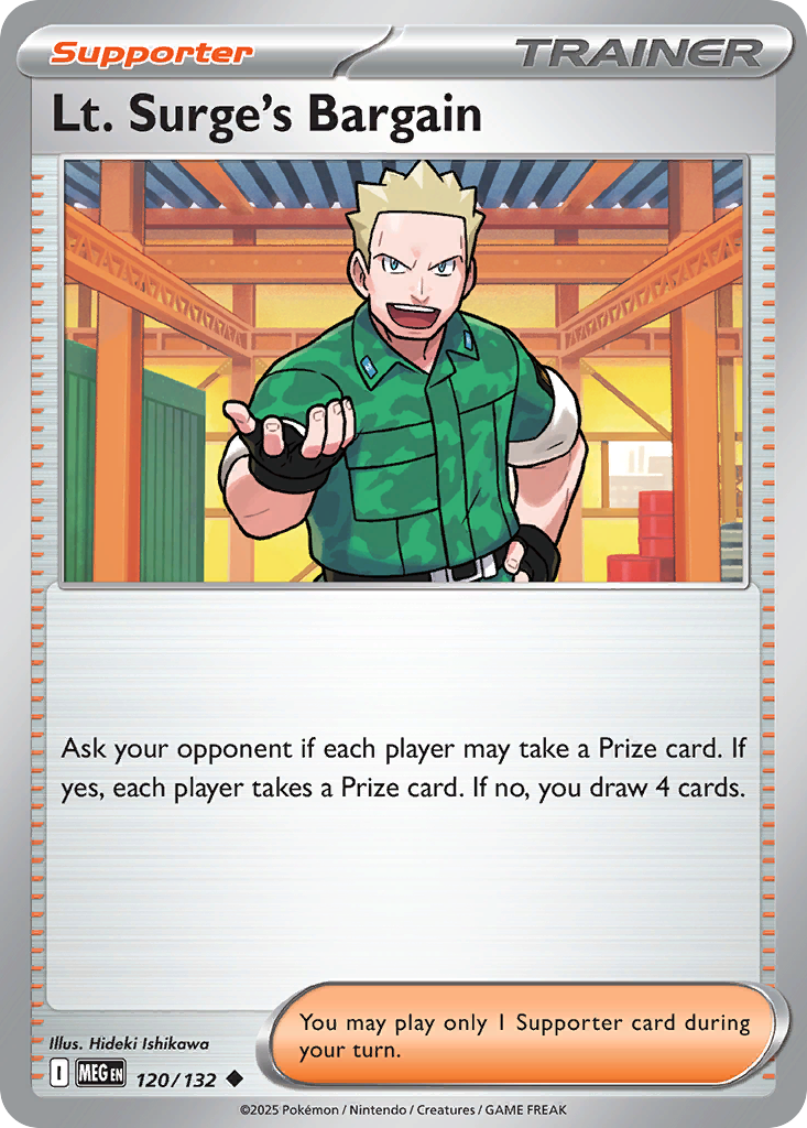 Lt. Surge's Bargain 120 Uncommon card from Mega Evolution