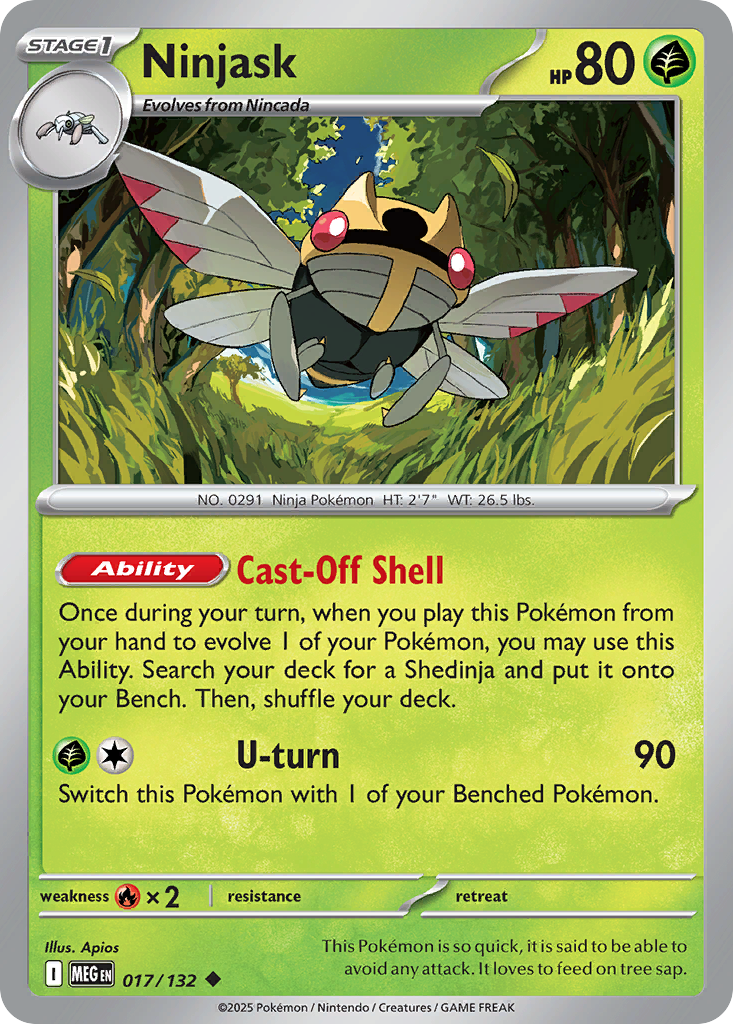Ninjask 17/132 Uncommon card from Mega Evolution