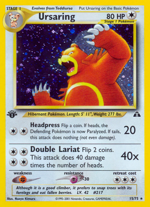 Ursaring 15 Rare Holo card from Neo Discovery