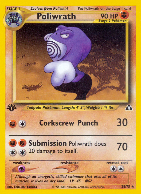 Poliwrath 28 Rare card from Neo Discovery