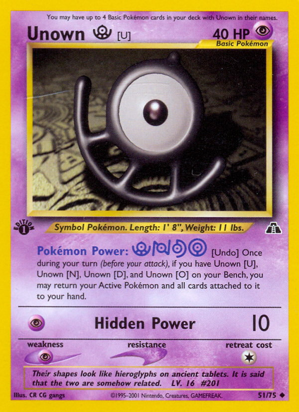 Unown [U] 51 Uncommon card from Neo Discovery