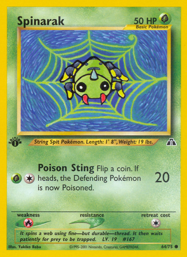 Spinarak 64 Common card from Neo Discovery