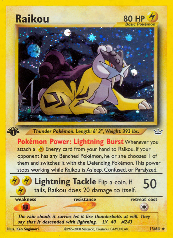 Raikou 13 Rare Holo card from Neo Revelation