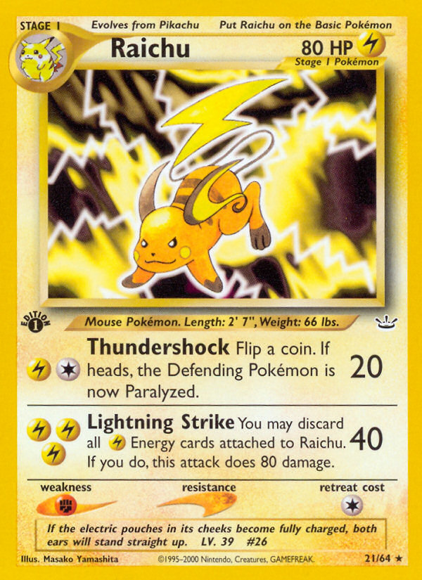 Raichu 21 Rare card from Neo Revelation